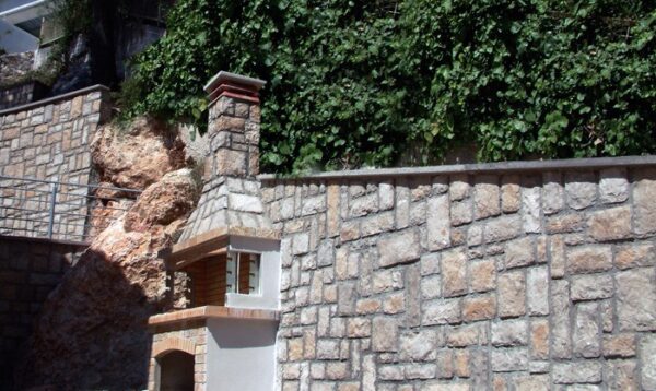 tuscany champagne rustikale steinverkleidung grau gefugt kaminwand außen