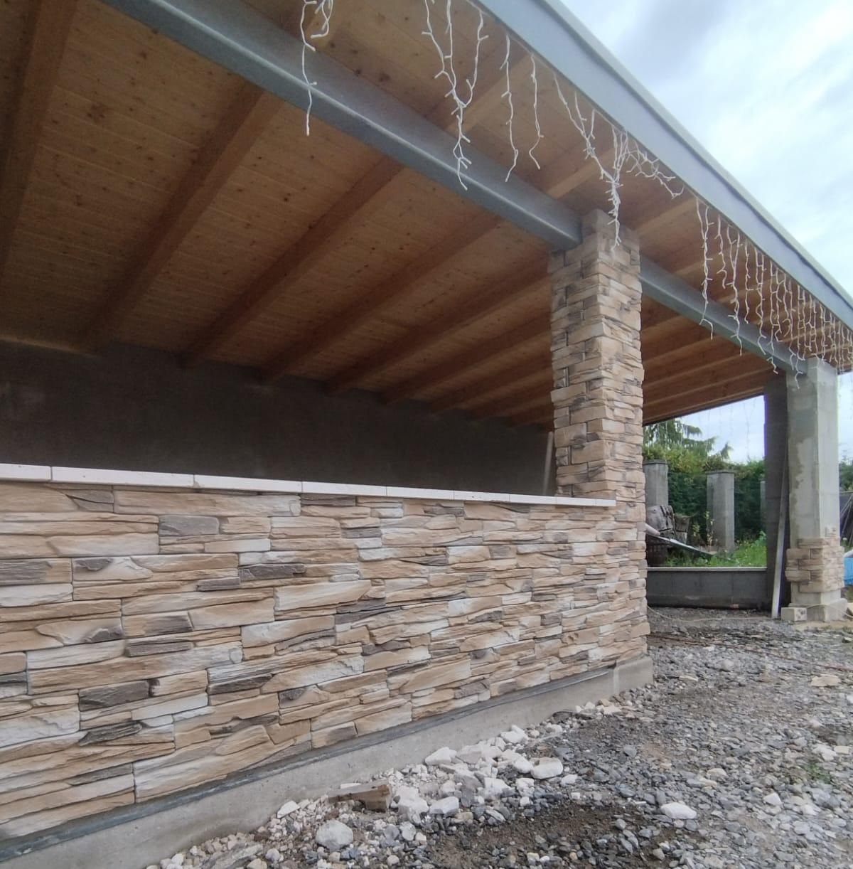 rustika wandverblender terrasse outdoorküche mit ecksteinen