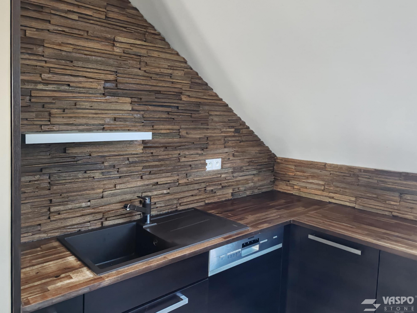 steinverblender walnuss exclusiv als küchendekorwand